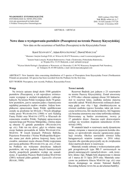 Na Terenie Puszczy Knyszyńskiej New Data on the Occurrence of Barkflies (Psocoptera) in the Knyszyńska Forest