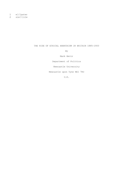 The Rise of Ethical Anarchism in Britain, 1885-1900