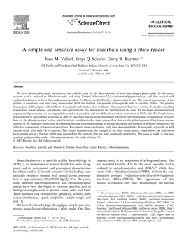 A Simple and Sensitive Assay for Ascorbate Using a Plate Reader