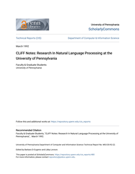 Cliff Notes: Research in Natural Language Processing at the University of Pennsylvania