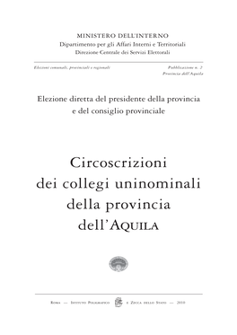 Circoscrizioni Dei Collegi Uninominali Della Provincia Dell'aquila