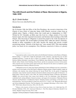 The LDS Church and the Problem of Race: Mormonism in Nigeria, 1946–1978* by D. Dmitri Hurlbut