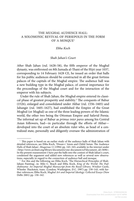 The Mughal Audience Hall: a Solomonic Revival of Persepolis in the Form of a Mosque1