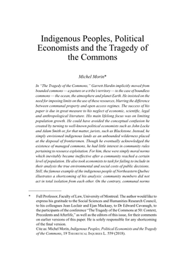 Indigenous Peoples, Political Economists and the Tragedy of the Commons