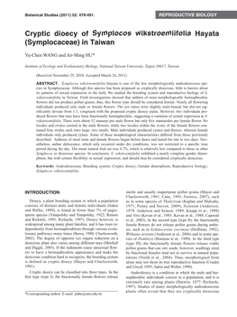 Cryptic Dioecy of Symplocos Wikstroemiifolia Hayata (Symplocaceae) in Taiwan