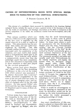 Causes of Heterochromia Iridis with Special Reference to Paralysis Of
