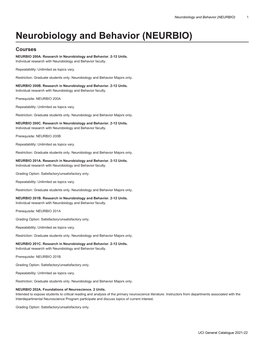 Neurobiology and Behavior (NEURBIO) 1