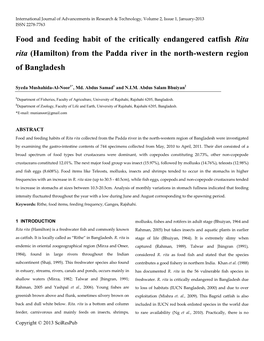 Food and Feeding Habit of the Critically Endangered Catfish Rita Rita (Hamilton) from the Padda River in the North-Western Region of Bangladesh