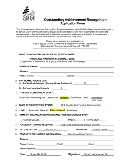 Outstanding Achievement Recognition Application Form