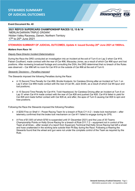 Stewards Summary of Judicial Outcomes