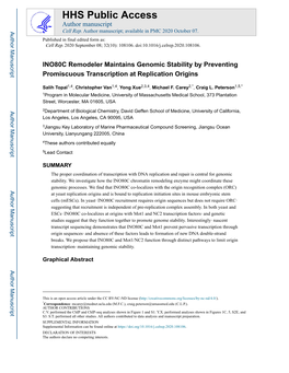 INO80C Remodeler Maintains Genomic Stability by Preventing Promiscuous Transcription at Replication Origins