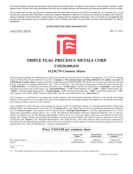 TRIPLE FLAG PRECIOUS METALS CORP. US$250,000,010 19,230,770 Common Shares