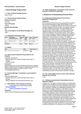 1. World Heritage Property Data 2. Statement of Outstanding Universal