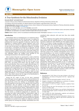 A True Symbiosis for the Mitochondria Evolution