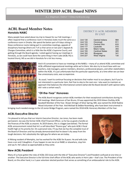 WINTER 2019 ACBL Board NEWS