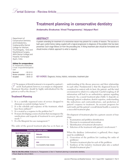 Treatment Planning in Conservative Dentistry