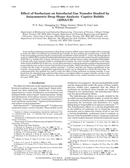 Effect of Surfactant on Interfacial Gas Transfer Studied by Axisymmetric Drop Shape Analysis-Captive Bubble (ADSA-CB)