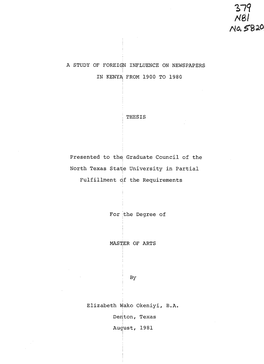 A Study of Foreign Influence on Newspapers in Kenya