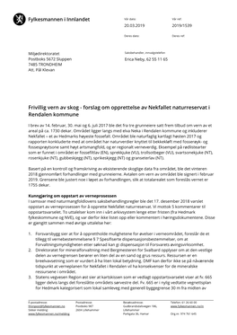 Forslag Om Opprettelse Av Nekfallet Naturreservat I Rendalen Kommune