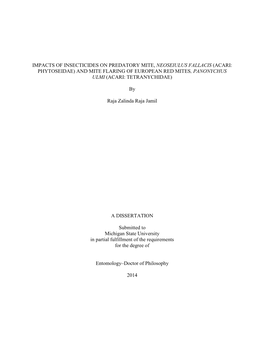 Impacts of Insecticides on Predatory Mite, Neoseiulus Fallacis (Acari: Phytoseidae) and Mite Flaring of European Red Mites, Panonychus Ulmi (Acari: Tetranychidae)