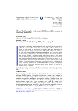 Effect of Goal Setting for Motivation, Self-Efficacy, and Performance in Elementary Mathematics