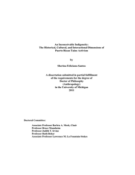 An Inconceivable Indigeneity: the Historical, Cultural, and Interactional Dimensions of Puerto Rican Taíno Activism