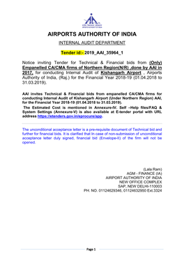 Airports Authority of India Internal Audit Department
