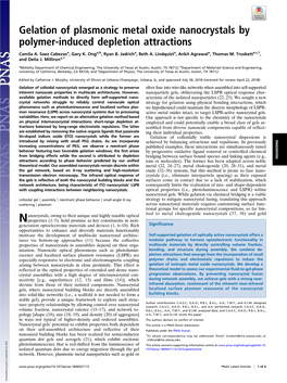 Gelation of Plasmonic Metal Oxide Nanocrystals by Polymer-Induced Depletion Attractions