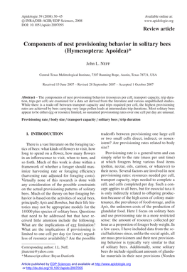 Components of Nest Provisioning Behavior in Solitary Bees (Hymenoptera: Apoidea)*