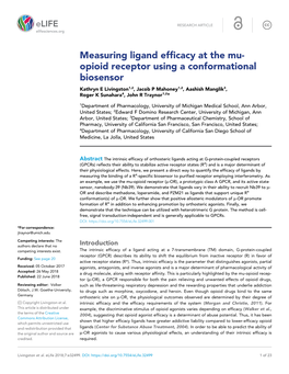 Measuring Ligand Efficacy at the Mu- Opioid Receptor Using A