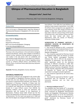 Glimpse of Pharmaceutical Education in Bangladesh