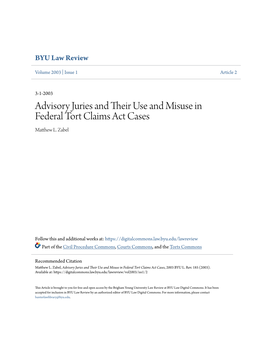 Advisory Juries and Their Use and Misuse in Federal Tort Claims Act Cases, 2003 BYU L