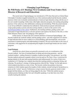 Changing Legal Pedagogy by Will Pasley (UC Hastings NLG Graduate) and Traci Yoder (NLG Director of Research and Education)