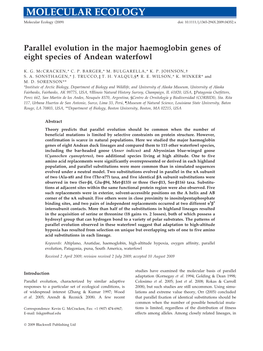 Parallel Evolution in the Major Haemoglobin Genes of Eight Species of Andean Waterfowl