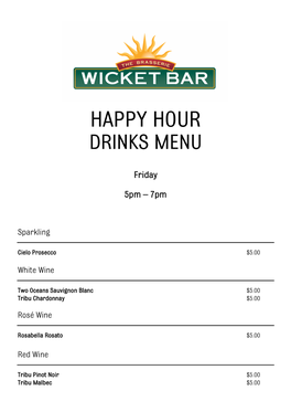 Happy Hour Drinks Menu