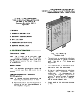 Tone Commander RT-3600 Tone-Rotary Dial Intercom