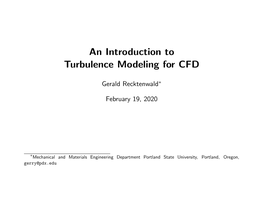 An Introduction to Turbulence Modeling for CFD
