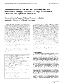 Anomuran and Brachyuran Trackways and Resting Trace from the Pliocene of Valduggia (Piedmont, NW Italy): Environmental, Behavioural, and Taphonomic Implications