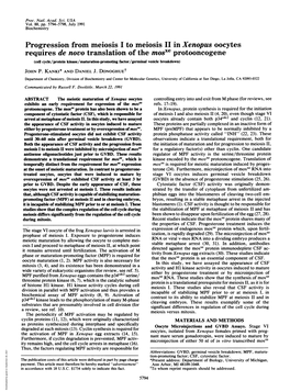 Progression from Meiosis I to Meiosis II in Xenopus Oocytes Requires De