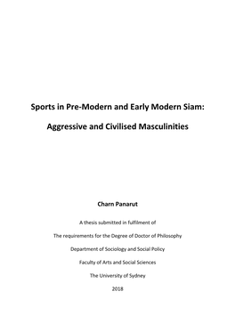 Sports in Pre-Modern and Early Modern Siam: Aggressive and Civilised Masculinities