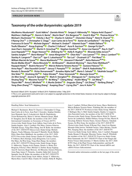 Taxonomy of the Order Bunyavirales: Update 2019