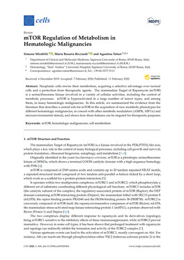 Mtor Regulation of Metabolism in Hematologic Malignancies