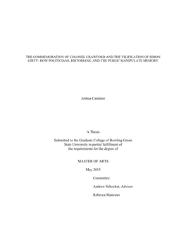 The Commemoration of Colonel Crawford and the Vilification of Simon Girty: How Politicians, Historians, and the Public Manipulate Memory