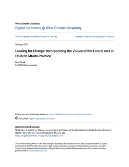 Incorporating the Values of the Liberal Arts in Student Affairs Practice