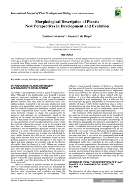 Morphological Description of Plants: New Perspectives in Development and Evolution