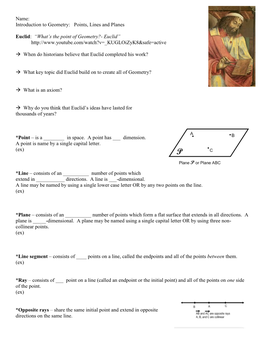 Name: Introduction to Geometry: Points, Lines and Planes Euclid