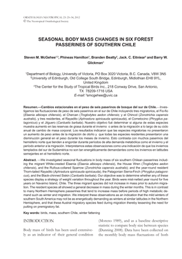 Seasonal Body Mass Changes in Six Forest Passerines of Southern Chile