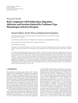 HAX1 Augments Cell Proliferation, Migration, Adhesion, and Invasion Induced by Urokinase-Type Plasminogen Activator Receptor