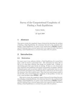 Survey of the Computational Complexity of Finding a Nash Equilibrium