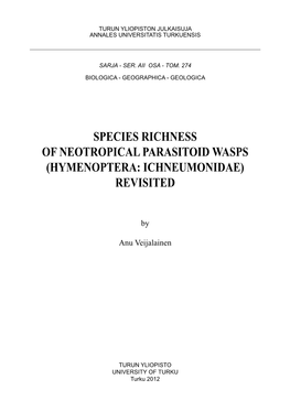 Species Richness of Neotropical Parasitoid Wasps (Hymenoptera: Ichneumonidae) Revisited